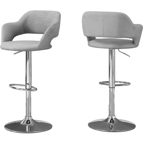 Bar Stool w/ Hydraulic Lift in Grey Fabric on Chrome